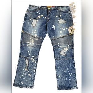 Makobi Biker Distressed Denim Blue Jeans Size 48x34